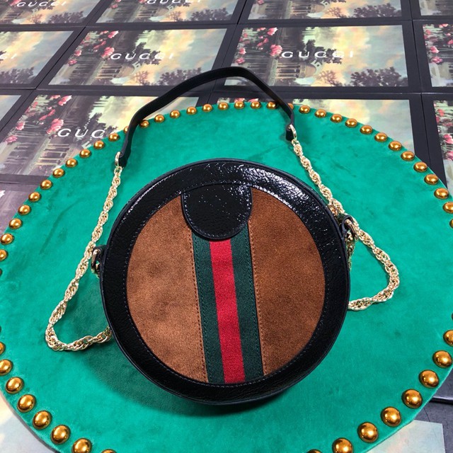 Gucci經典款女包 550618 古馳Ophidia系列 圓形迷你肩背包 Gucci深藍磨砂皮鏈條斜挎包  gqy1943